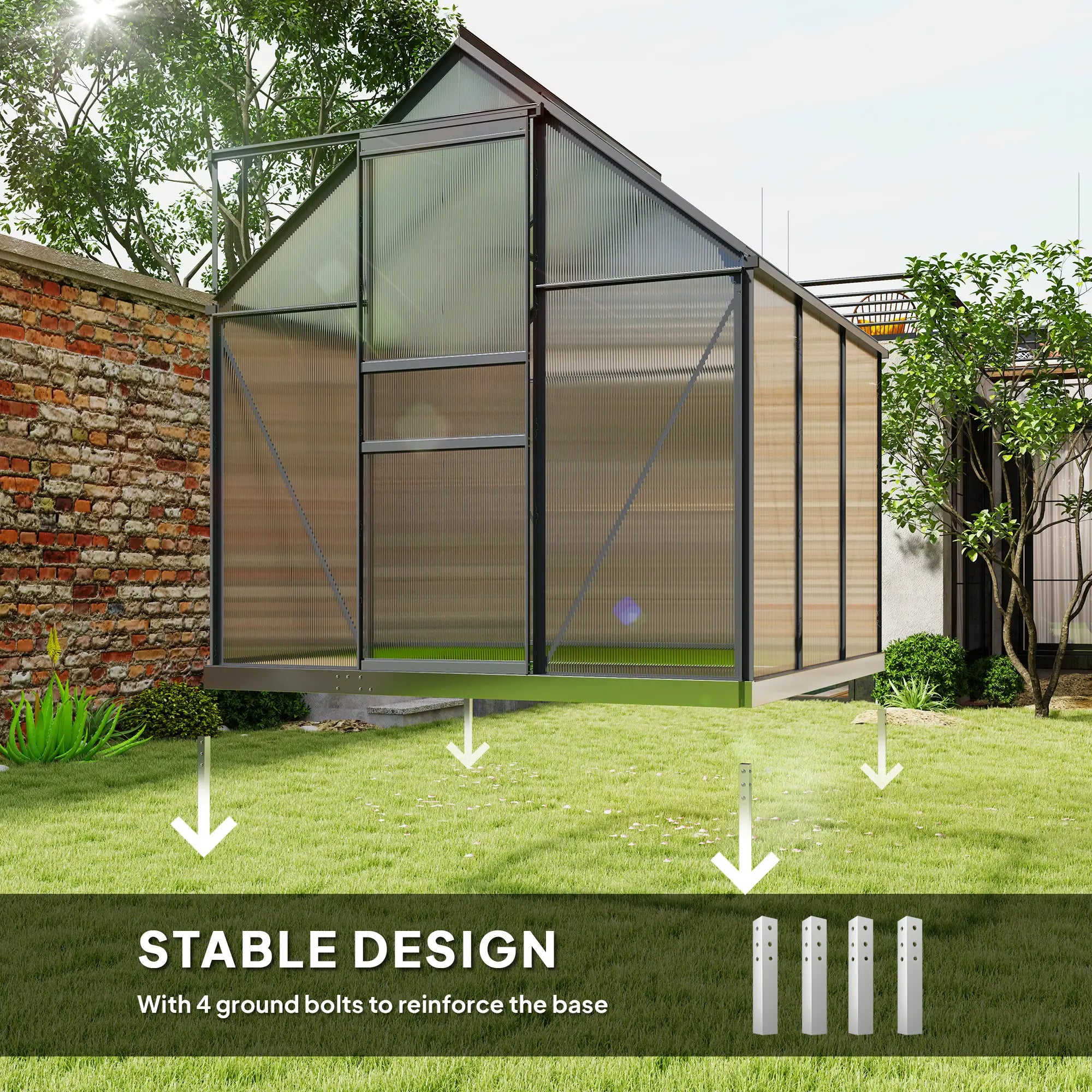 190cm x 190cm Walk-In Polycarbonate Greenhouse With Window - Grey