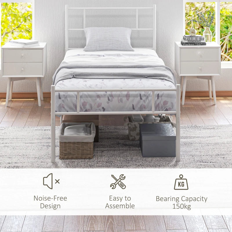 Stylish Metal Single Bed Frame with Headboard & Footboard - Durable Slat Support & 31cm Underbed Storage Space