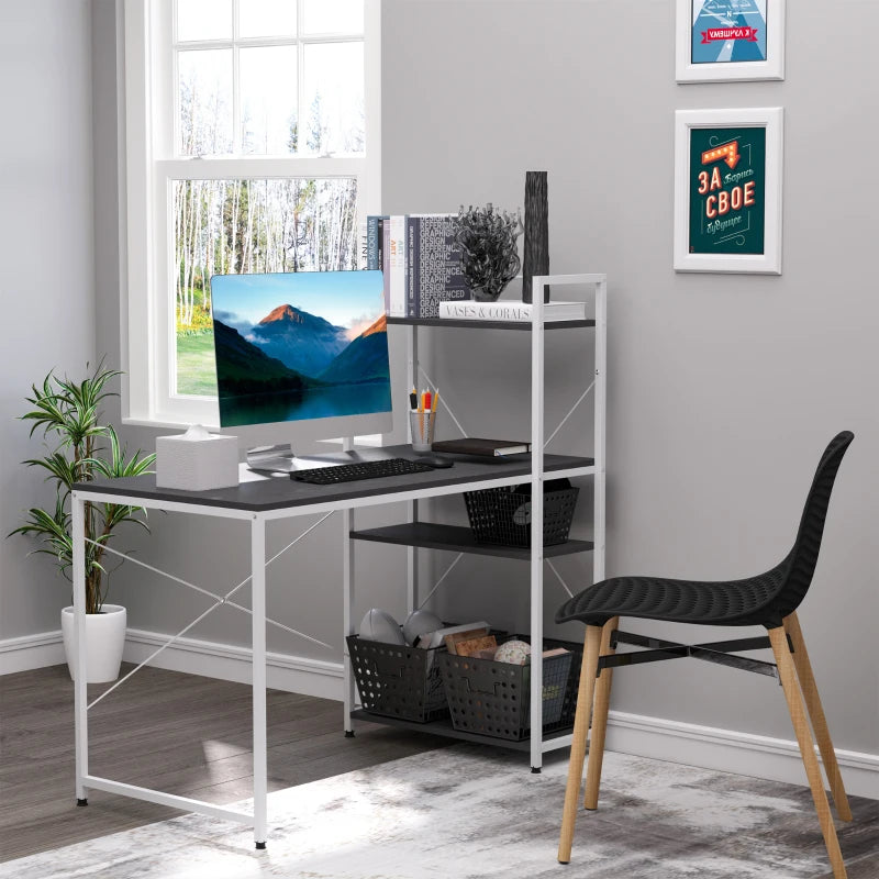 Industrial Reversible Computer Desk with Storage Shelves - Home Office Writing Desk, Easy Assembly, 120x64x121cm, Black & White