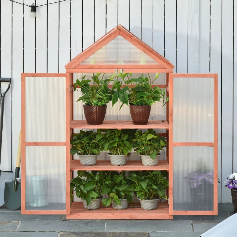 Orange Polycarbonate Garden Cold Frame Greenhouse with Adjustable Shelves