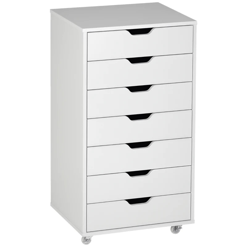 Vinsetto White Seven-Drawer Filing Cabinet on Wheels - Stylish Storage Solution for Home Office Organization
