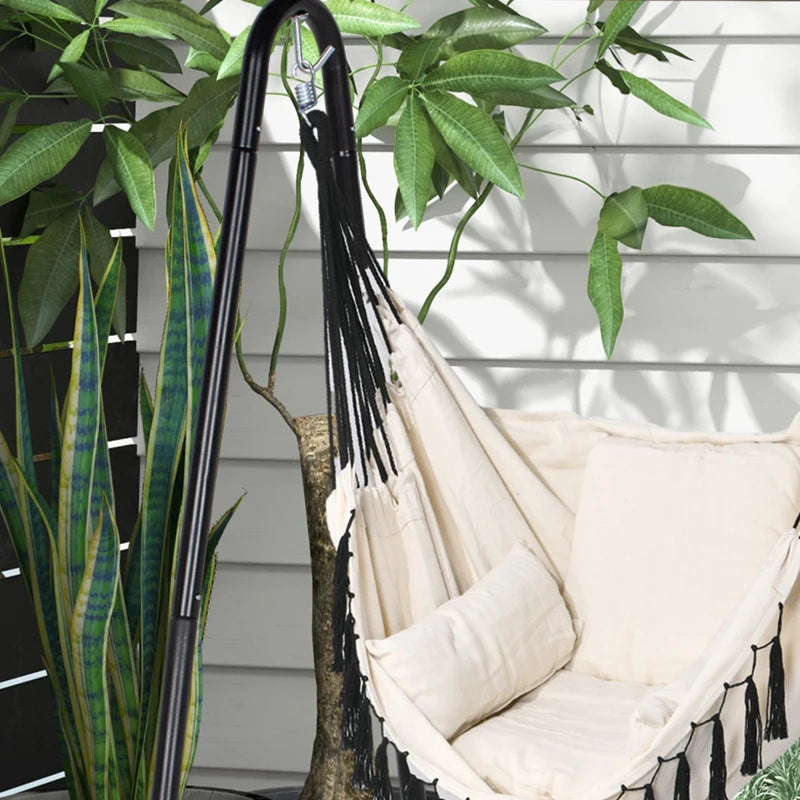 Cream White Hammock Swing Chair with Stand and Cushion