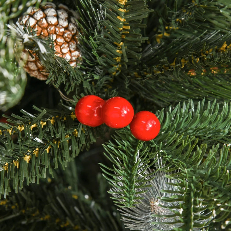 5FT Snow Dipped Christmas Pencil Tree with Red Berries & White Pinecones - Foldable Holiday Decoration for Home Parties