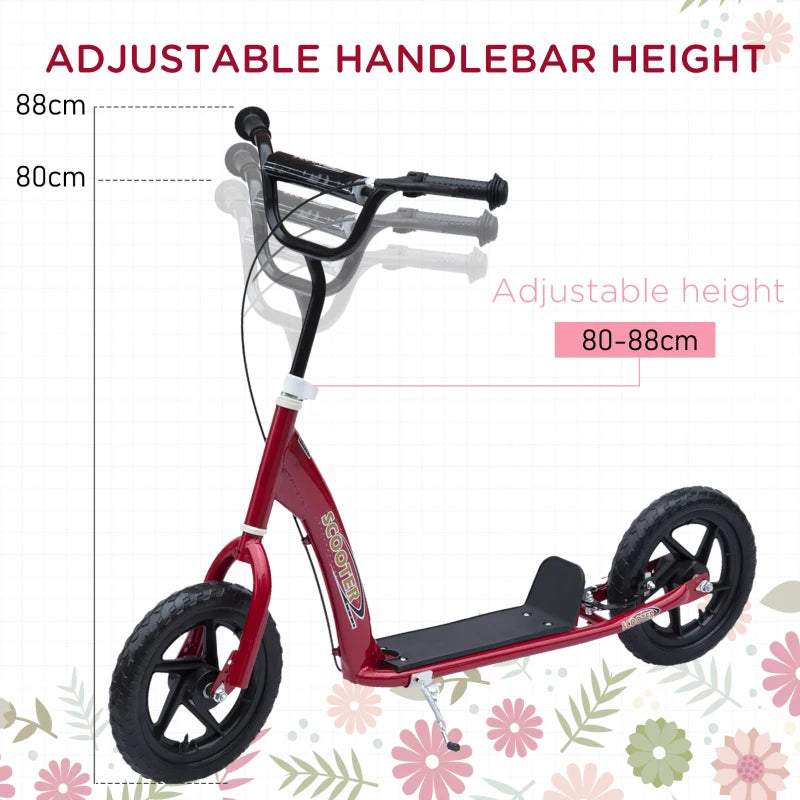 Kids Kick Scooter with 12" EVA Tyres, Rear Brake & Big Wheels - Perfect for Ages 5-12, Red Color