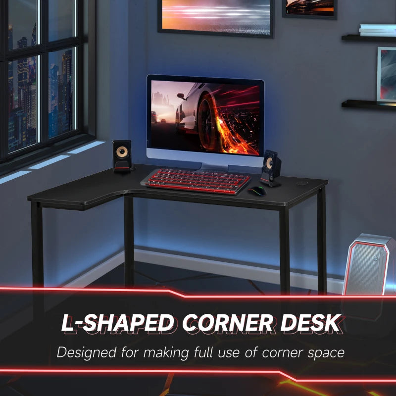 L-Shaped Gaming Desk - Black Corner Computer Workstation with Cable Management, 145x81x76cm, Left Side Design for Home Office