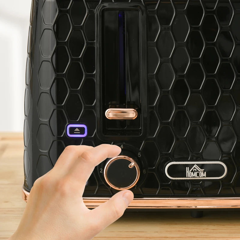 4 Slice Toaster with 7 Browning Levels, High Lift, Auto Off, Black Honeycomb Texture - Perfect for Even Toasting