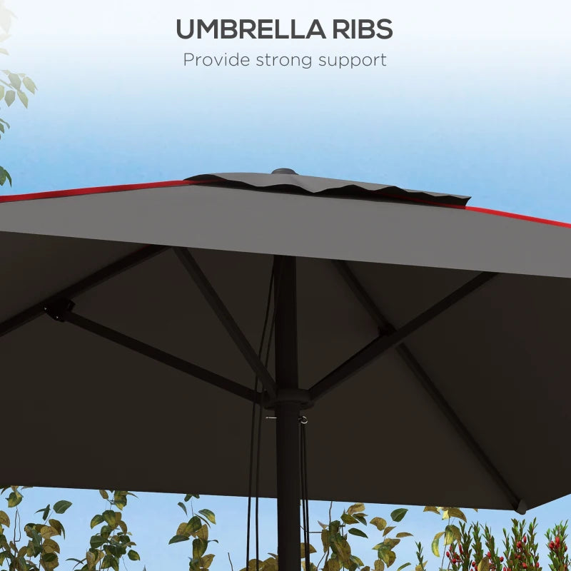 Square Canopy Parasol with Contrast Piping - Grey/Red, 215cm