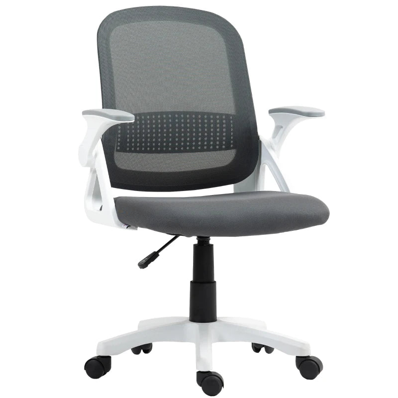 Ergonomic Grey Mesh Office Chair with Lumbar Support, Swivel Design & Flip-Up Armrests for Home/Office Comfort