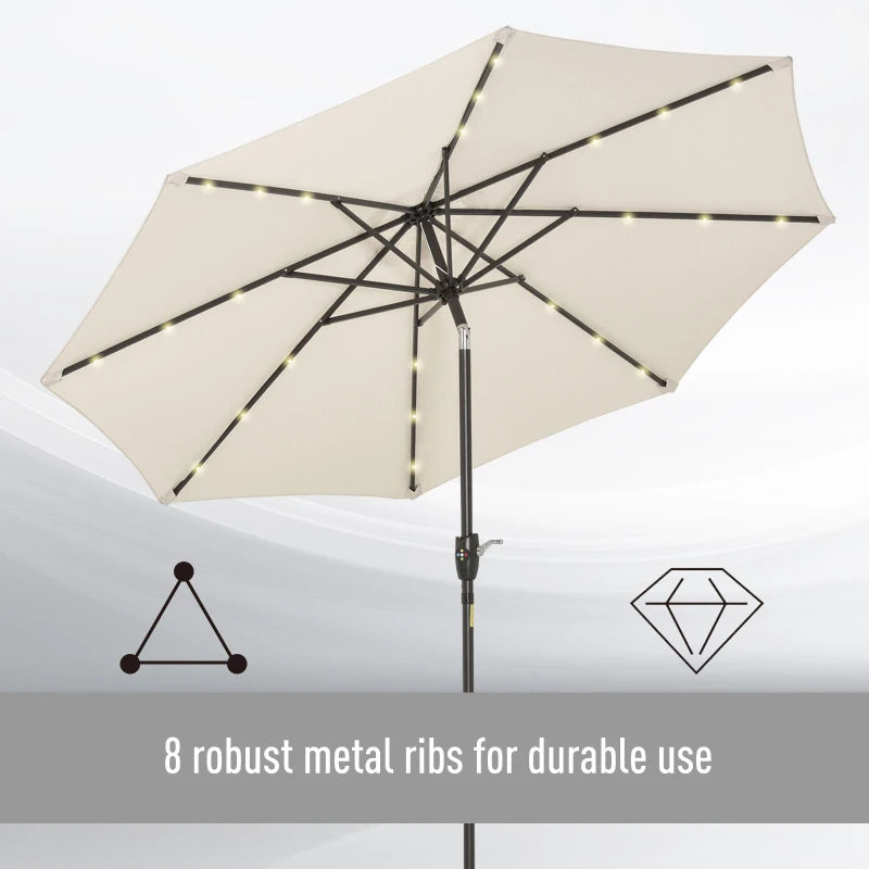 LED Light Solar Garden Umbrella, Off-White, 2.7m