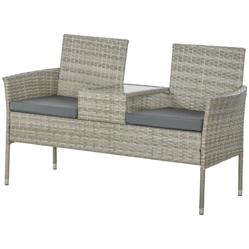 Light Grey Rattan Two-Seat Chair with Middle Table