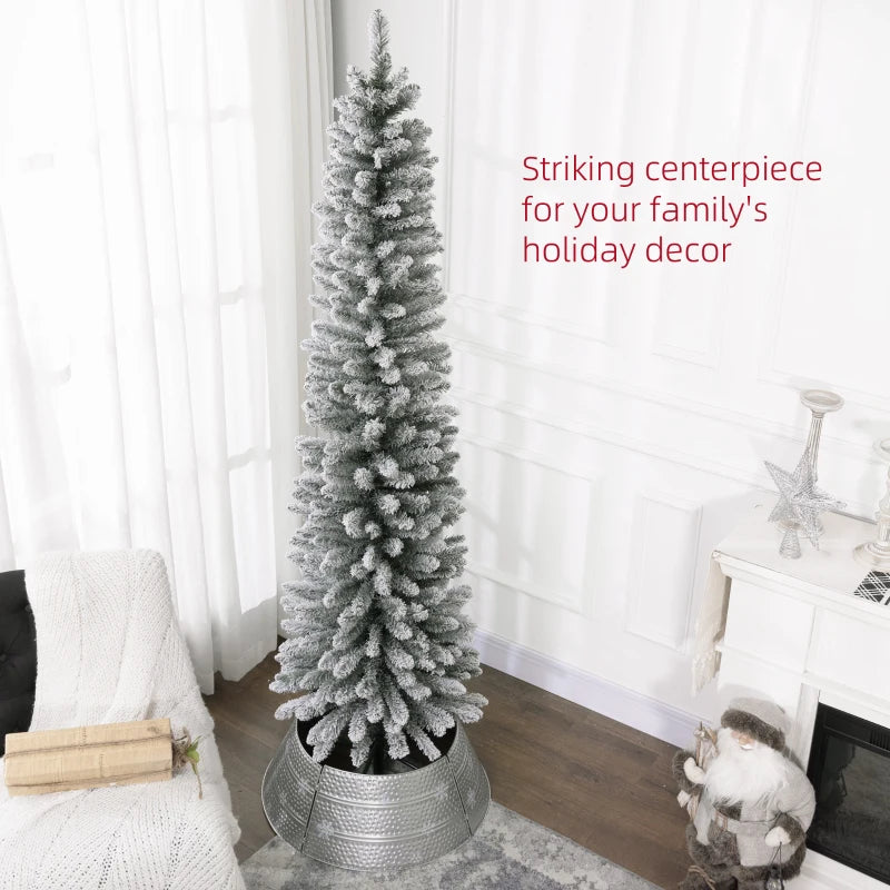7ft Snowy Pencil Christmas Tree - Elegant White Artificial Holiday Decor for Festive Home Decoration