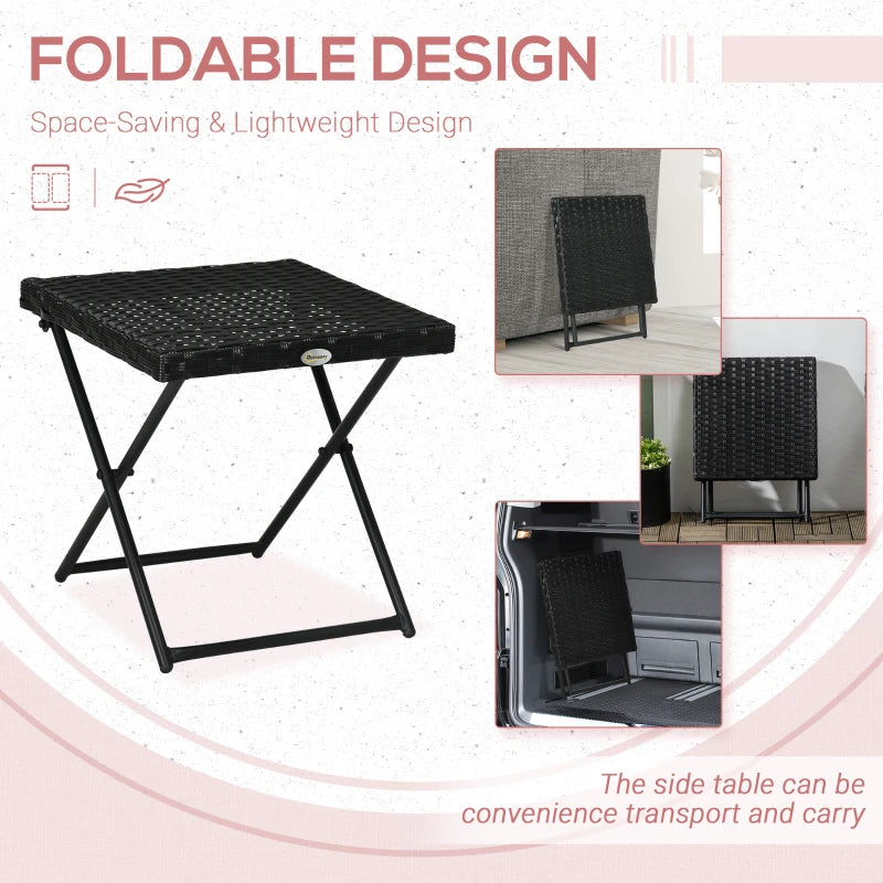 Black Square Wicker Rattan Folding Table