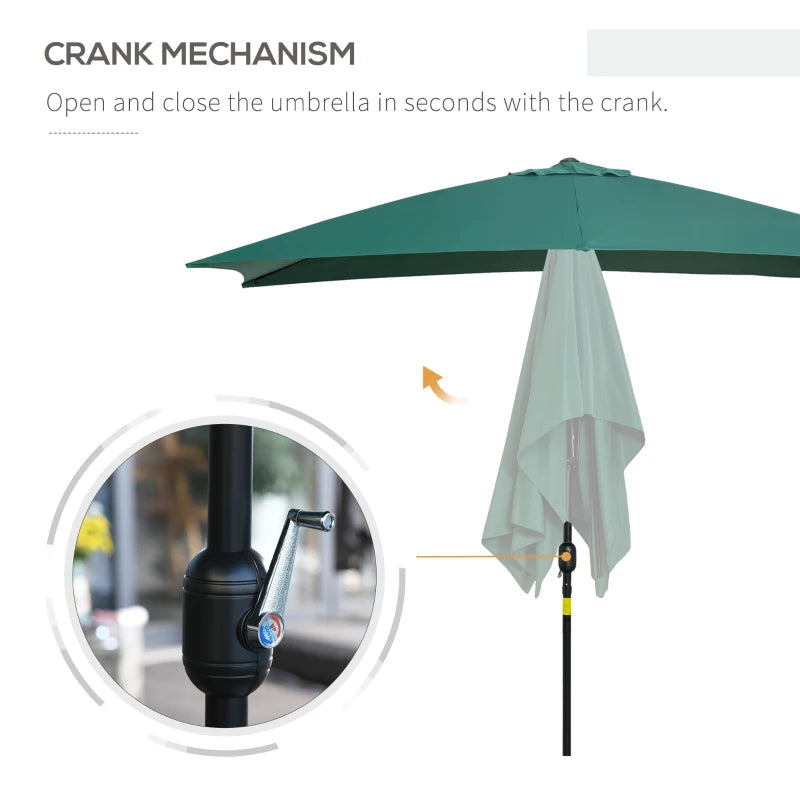 Green Rectangular Garden Parasol Umbrella with Tilt and Crank