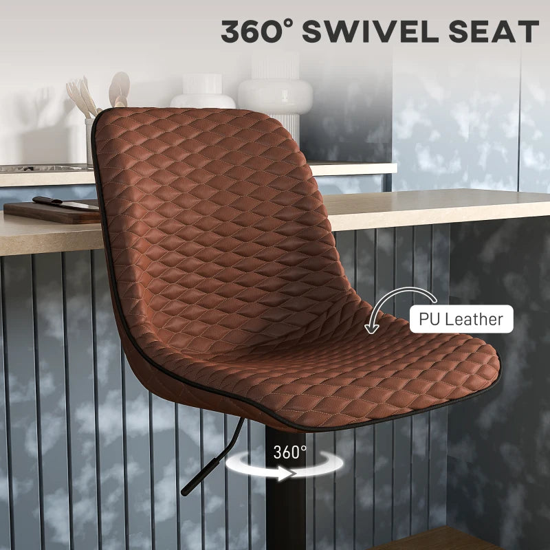 Set of 2 Stylish Brown Faux Leather Bar Stools - Modern Design for Kitchen or Home Bar Seating