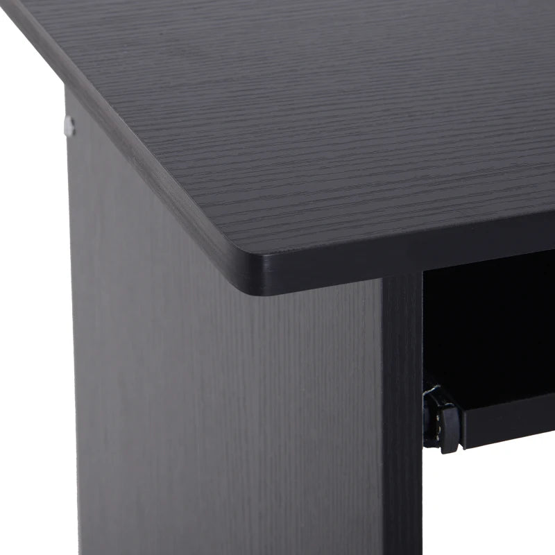 Compact Modern Black Wooden Computer Desk with Keyboard Tray & Storage Shelf - Ideal Corner Table for Home Office
