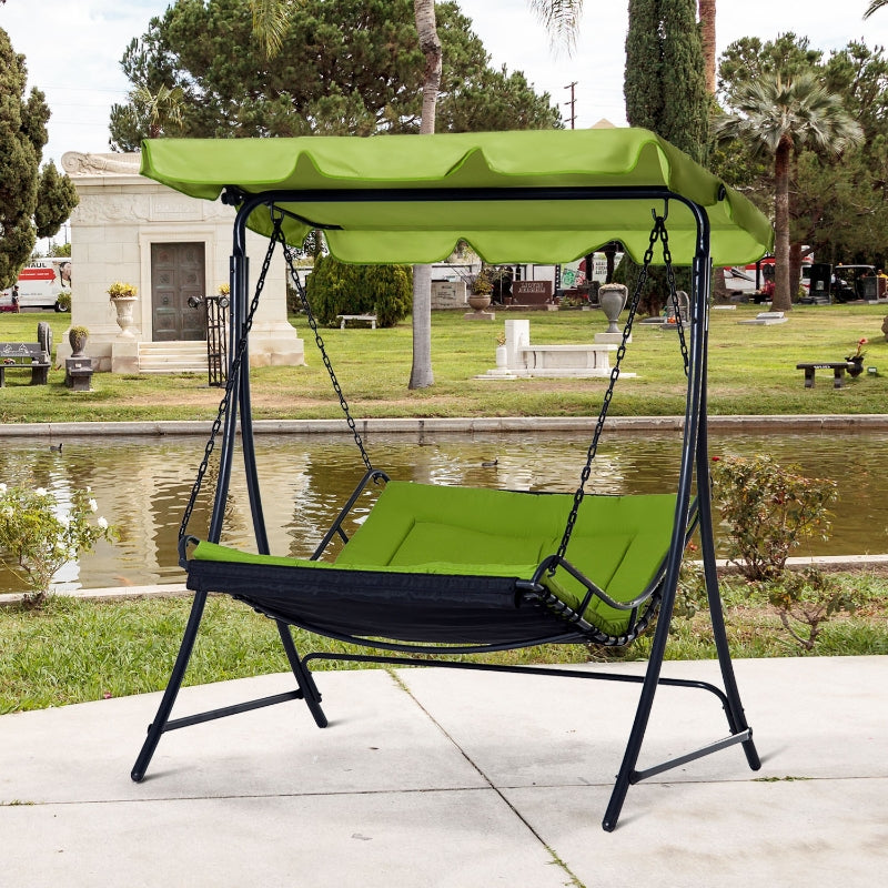 Green 2-Seater Garden Swing Lounger with Adjustable Canopy