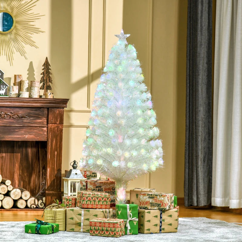 5ft Prelit Artificial Christmas Tree with Fiber Optic LED Lights - White Holiday Home Xmas Decoration