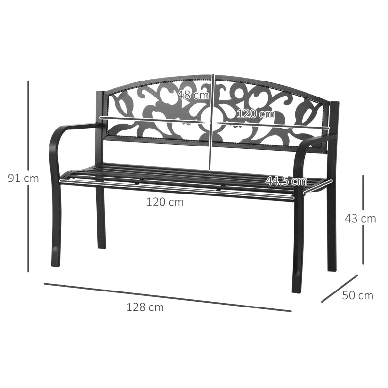 Black Metal Frame Bench, 128x50x91 cm, 12kg