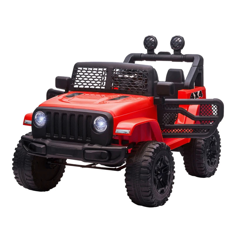 Kids Electric Ride On Car 12V Off Road Toy with Remote Control, 2 Motors, Lights & Suspension for Ages 3-6 - Red