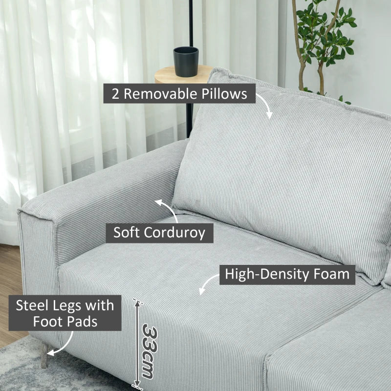 Light Grey Three-Seater Corduroy Sofa for Stylish Living Room Comfort