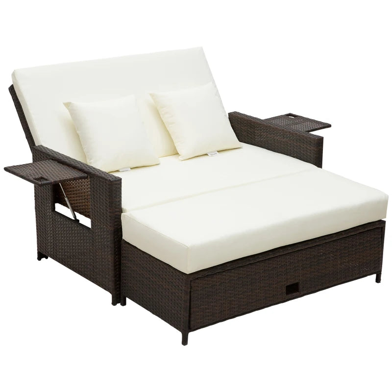Brown Rattan Double Sun Lounger Day Bed