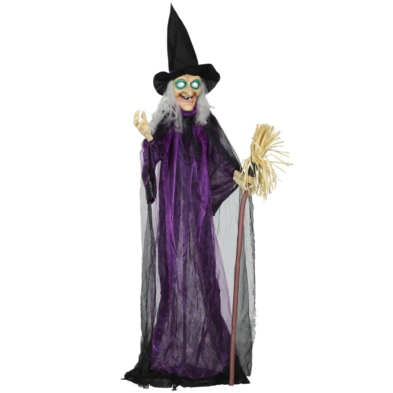 6ft Animated Witch Decoration with Sound - Spooky Purple & White Halloween Prop for Indoor/Outdoor Use