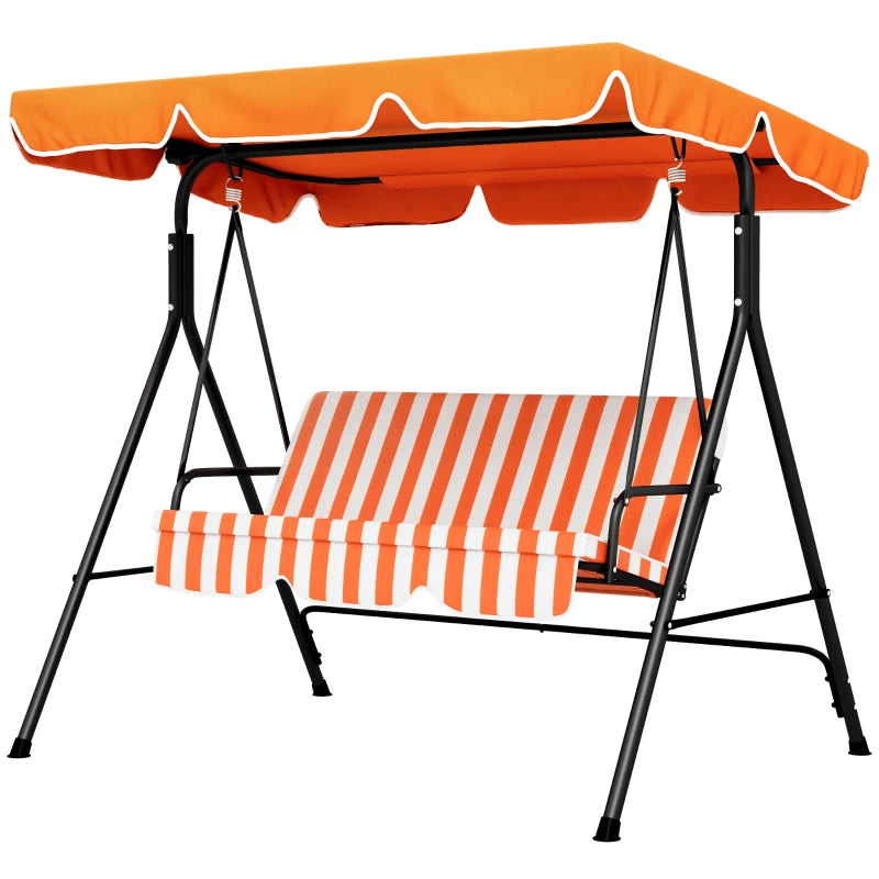 Orange Striped 3-Seater Garden Swing Chair with Adjustable Canopy