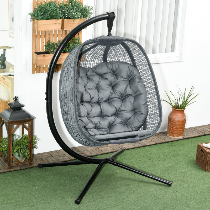 Dark Grey Padded Egg Swing Chair with Cup Holder