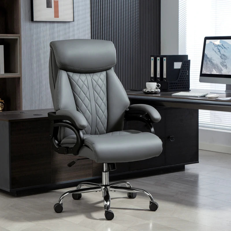 Super Padded Charcoal Grey Faux Leather Office Chair - Ergonomic Design for Comfort and Style in Home or Office