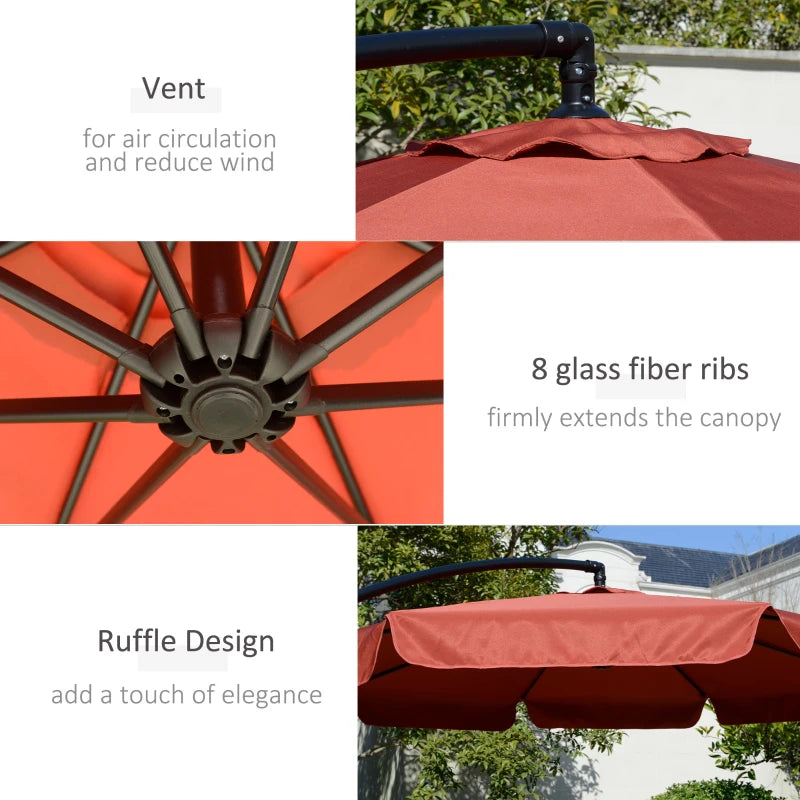 Wine Red 2.7m Cantilever Garden Umbrella with Crank Handle and Cross Base