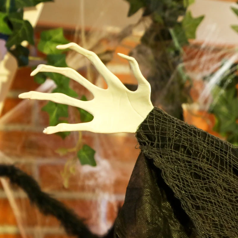 183 cm Life Size Animated Hanging Witch with Glowing LED Eyes - Spooky Halloween Decoration, Battery Operated Indoor Party Prop