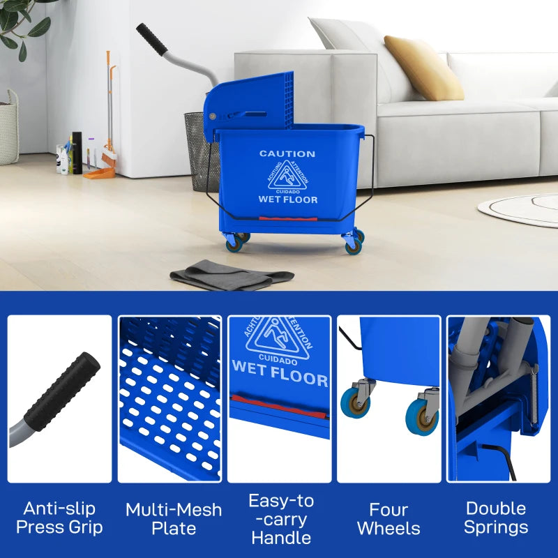 20L Compact Mop Bucket on Wheels with Water Separation Panel - Blue | Ideal for Easy Cleaning and Storage
