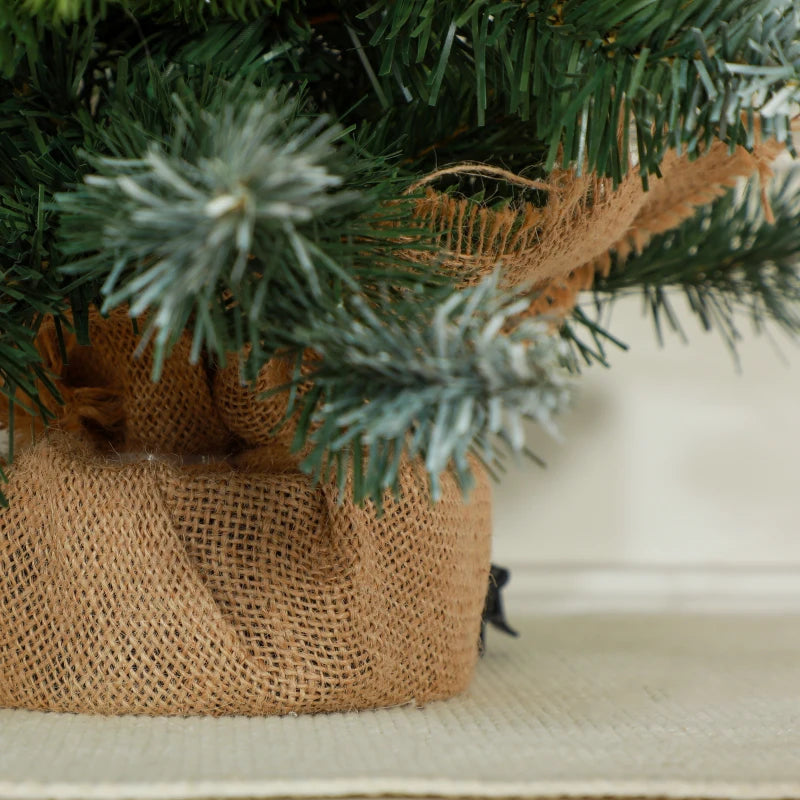 Set of 2 Mini 2ft Christmas Trees with Lights, Berries & Pinecones - Perfect Holiday Decor for Home & Office