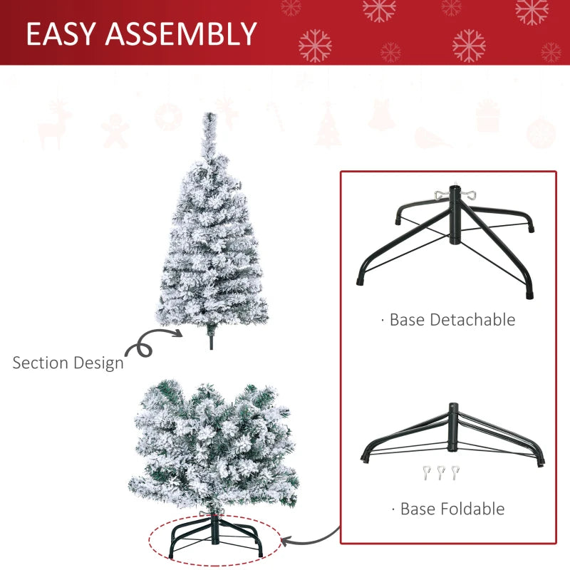 4FT Prelit Snow Flocked Christmas Tree with Warm White LED Lights - Festive Green & White Holiday Home Decoration