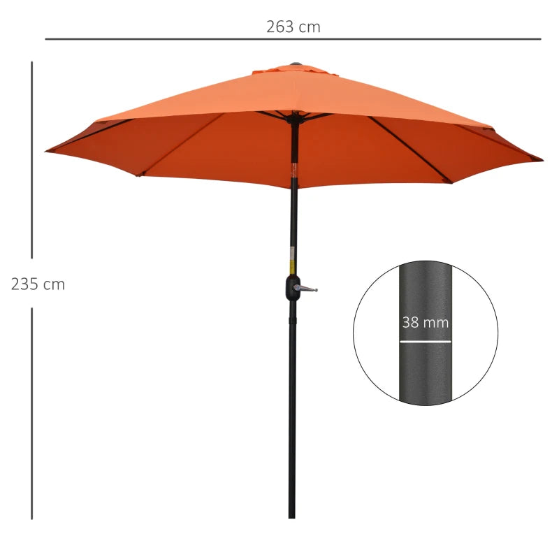 Orange 2.6M Patio Sun Umbrella with Tilt Shade and Crank