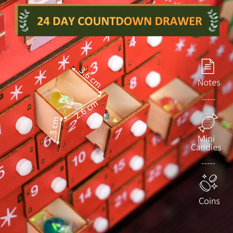 24-Drawer Reusable Santa Sleigh Advent Calendar - Festive Christmas Countdown for Kids & Family Holiday Decor