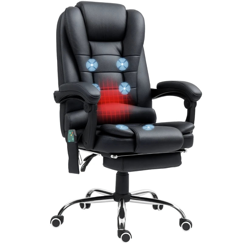 Vinsetto Ergonomic Office Chair with 6-Point Massage, Back Heat, Adjustable Footrest, Swivel Wheels, Reclining - Black PU