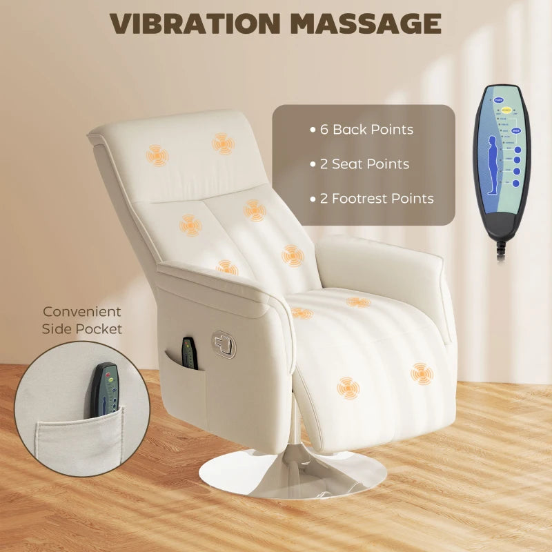 Cream 10-Point Massage Recliner Armchair for Ultimate Relaxation and Comfort