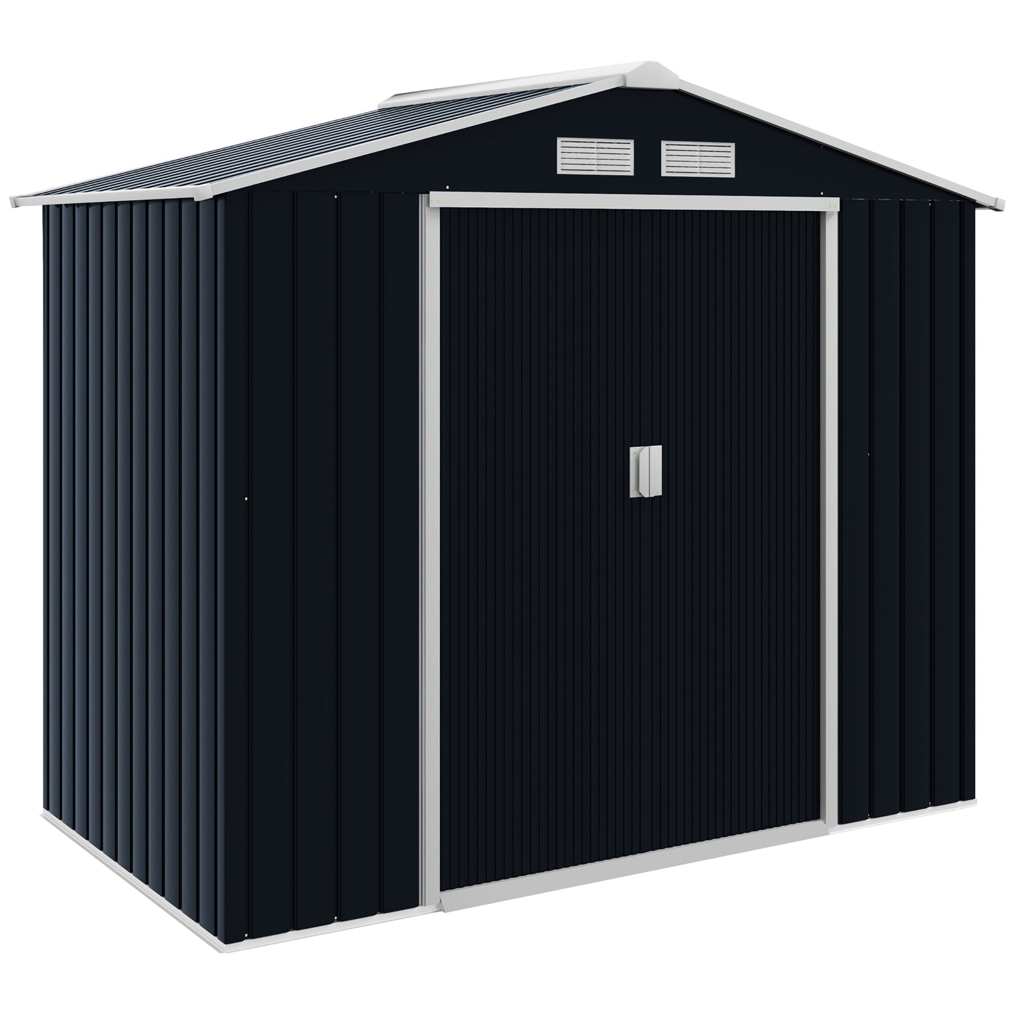 Black 7ft x 4ft Metal Shed With Ventilation Slots, Foundation Kit and Lockable Double Doors