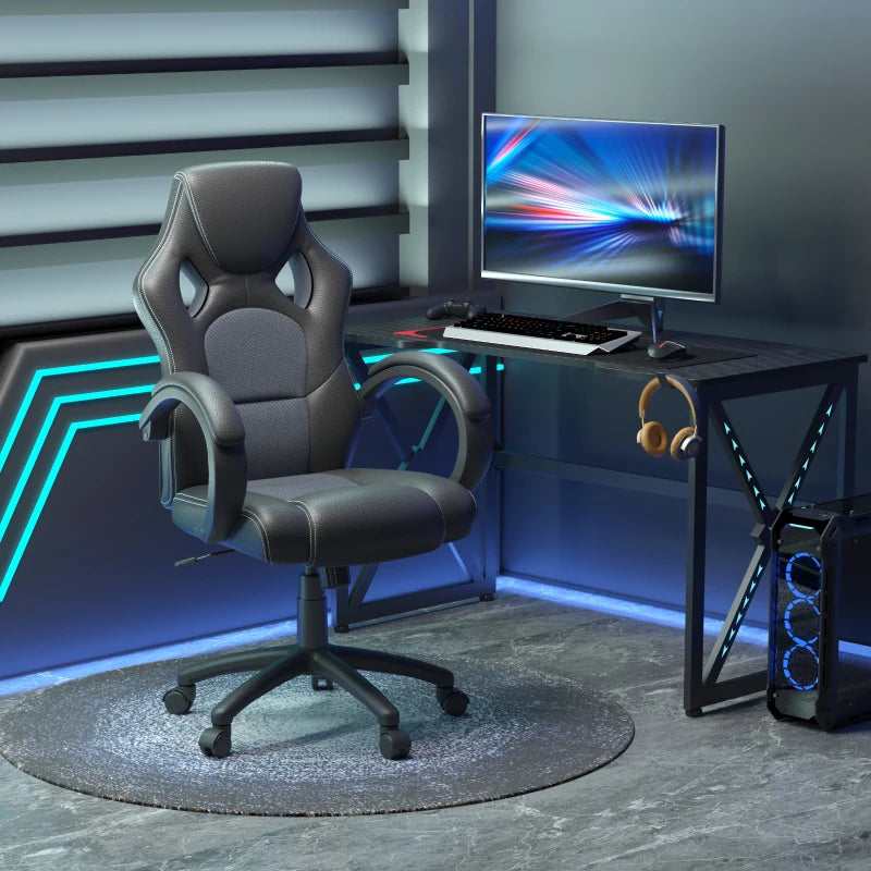 Vinsetto Black Faux Leather Swivel Office Chair with Wheels & Armrests - Ergonomic Computer Desk Chair for Home Office