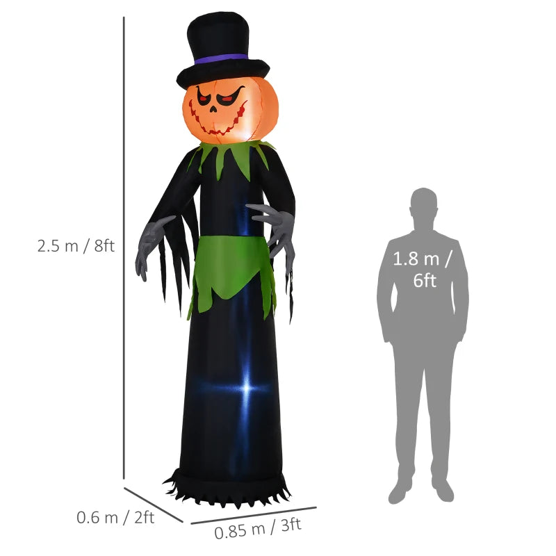 8ft Light-Up Pumpkin Man Halloween Decoration - Giant Inflatable Outdoor Decor for Spooky Parties and Yard Display