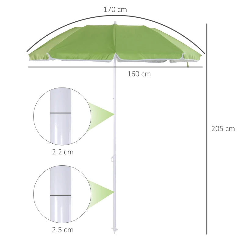 Green Portable Beach Umbrella with Tilting Function