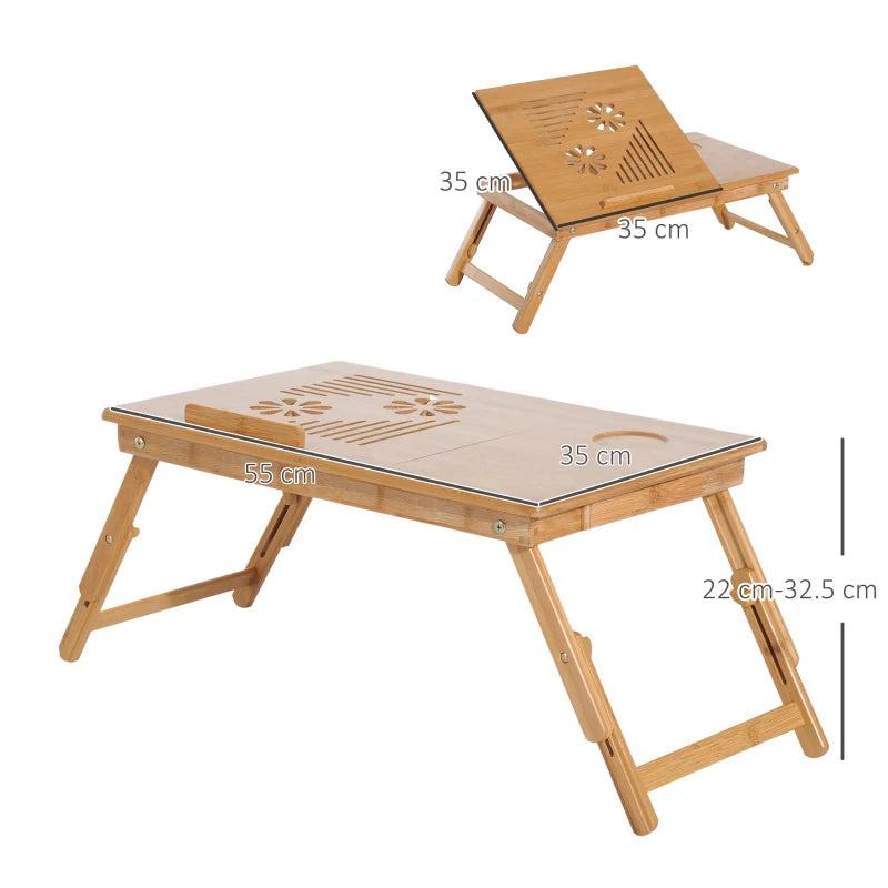 Adjustable Portable Laptop Desk with Drawer - Foldable Notebook Tray for Bed & Sofa (55x35x22-32.5 cm)
