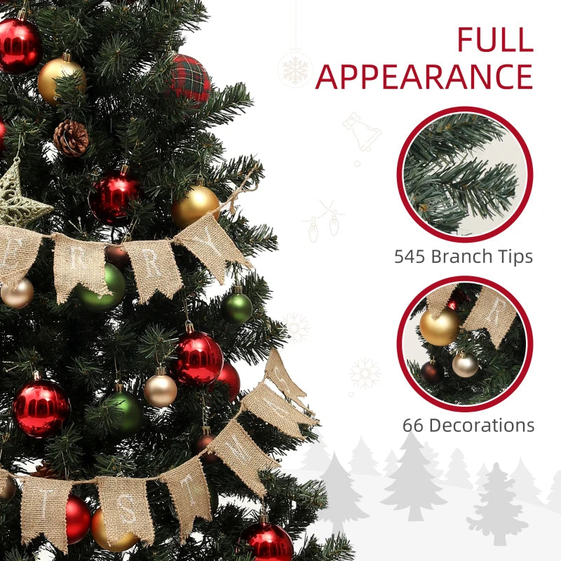6ft Pre-Lit Christmas Tree with Red and Green Decorations, Warm White Lights - Perfect Holiday Decor