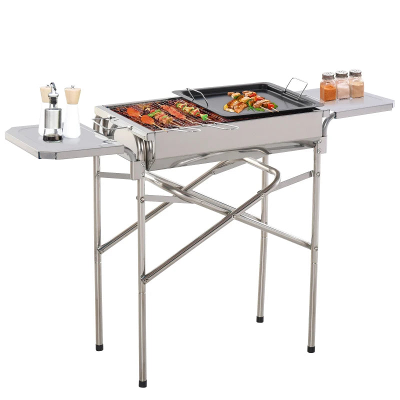 Silver Folding Stainless Steel Charcoal BBQ Grill