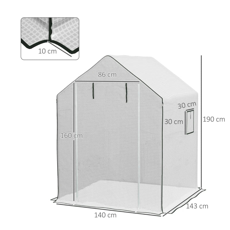 Greenhouse Cover Replacement with Roll-up Door and Windows, 140 x 143 x 190cm, White