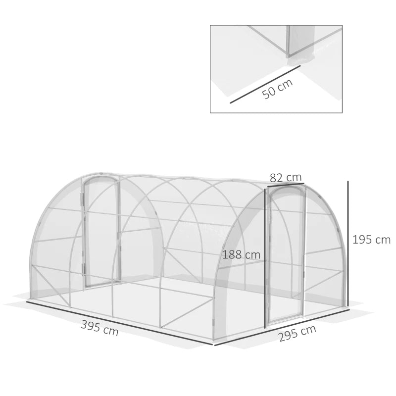 Green Walk-in Polytunnel Greenhouse, 4x3m, PE Cover, Steel Frame