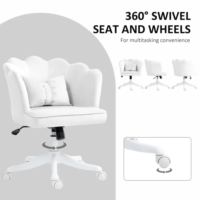 Velvet-Feel White Petal Back Office Chair - Stylish Ergonomic Design for Home & Office Comfort