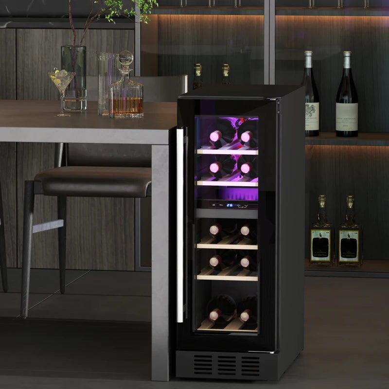 16 Bottle Dual Zone Wine Fridge - Black | Adjustable Temperature 5-18°C | Perfect for Wine Lovers & Collectors