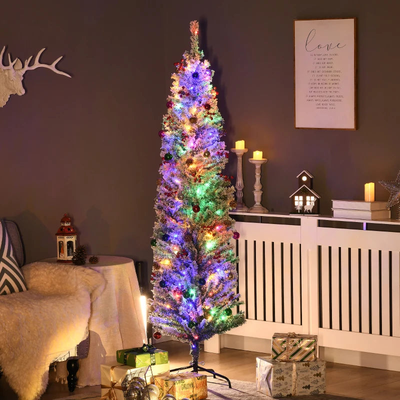 6' Prelit Artificial Christmas Tree with Colorful LED Lights, Flocked Tips, Berries & Pine Cones - Holiday Decor